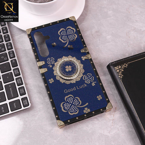 Samsung Galaxy A35 Cover - Blue - Square Bling Diamond Glitter Soft TPU Trunk Case with Ring Holder