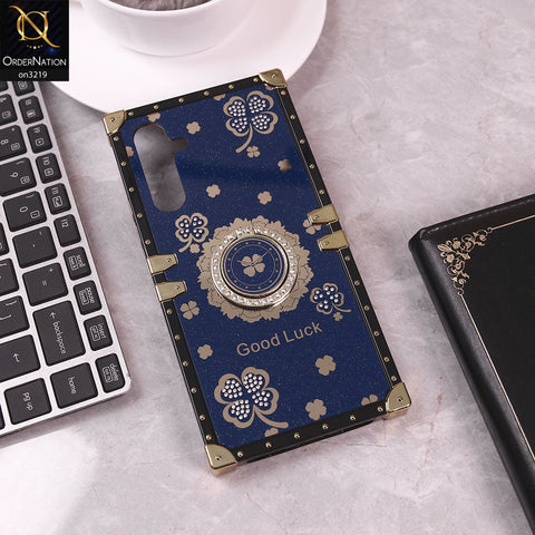 Samsung Galaxy A54 5G Cover - Blue - Square Bling Diamond Glitter Soft TPU Trunk Case with Ring Holder