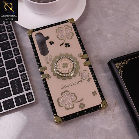 Samsung Galaxy A54 5G Cover - Golden  - Square Bling Diamond Glitter Soft TPU Trunk Case with Ring Holder