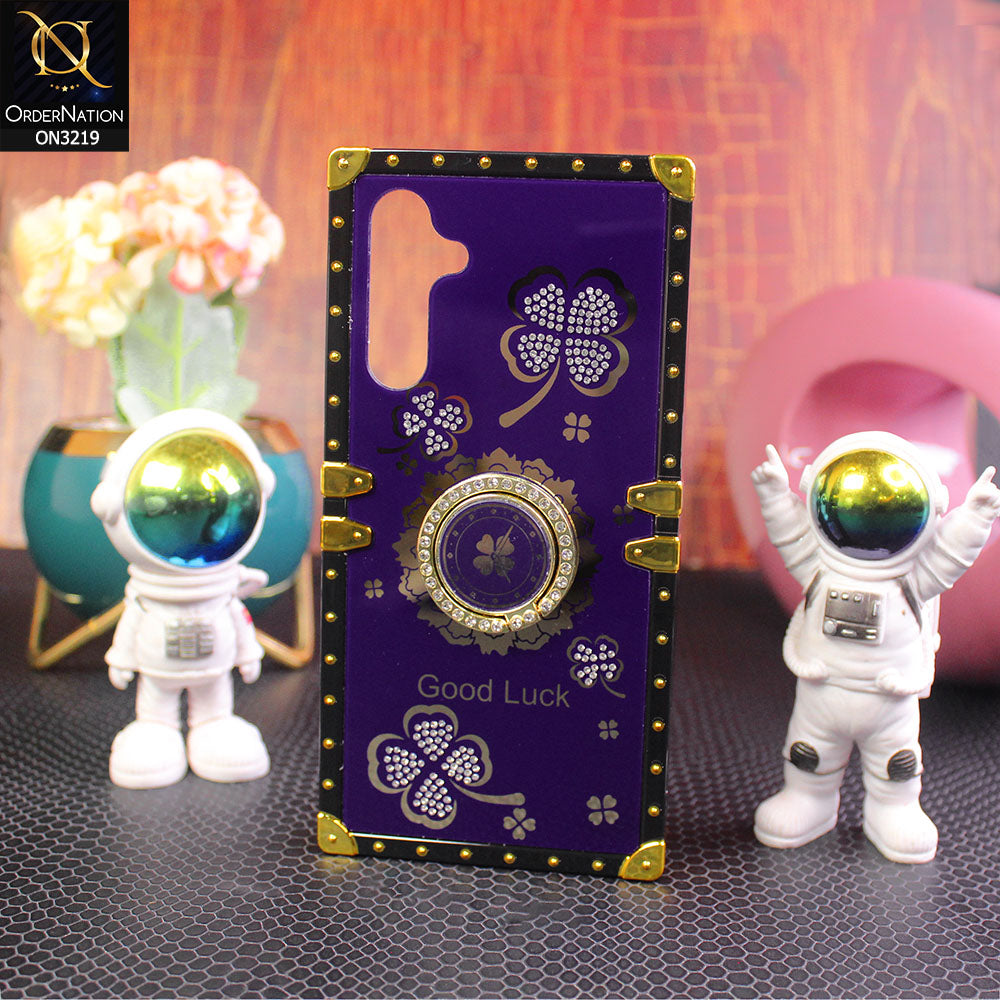 Samsung Galaxy A54 Cover - Purple -  Square Bling Diamond Glitter Soft TPU Trunk Case with Ring Holder