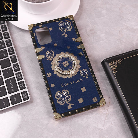 Samsung Galaxy A71 Cover - Blue - Square Bling Diamond Glitter Soft TPU Trunk Case with Ring Holder