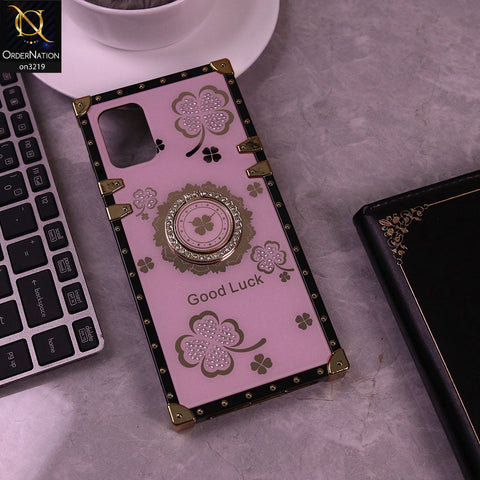 Samsung Galaxy A71 Cover - Pink - Square Bling Diamond Glitter Soft TPU Trunk Case with Ring Holder