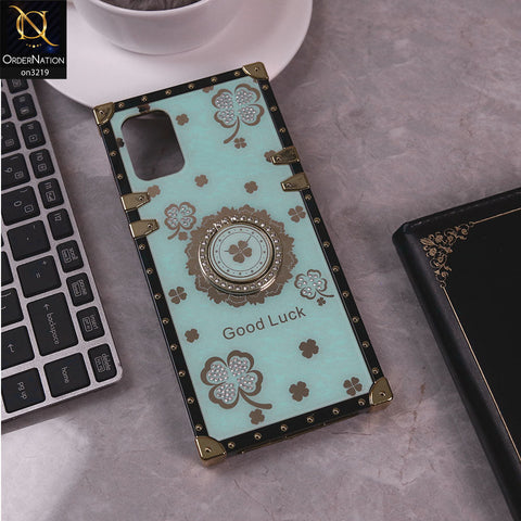 Samsung Galaxy A71 Cover - Seafoam Green  - Square Bling Diamond Glitter Soft TPU Trunk Case with Ring Holder