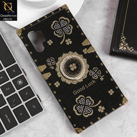 Samsung Galaxy Note 10 Plus Cover - Black -  Square Bling Diamond Glitter Soft TPU Trunk Case with Ring Holder