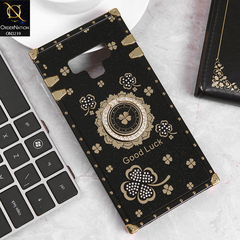 Samsung Galaxy Note 9 Cover - Black -  Square Bling Diamond Glitter Soft TPU Trunk Case with Ring Holder