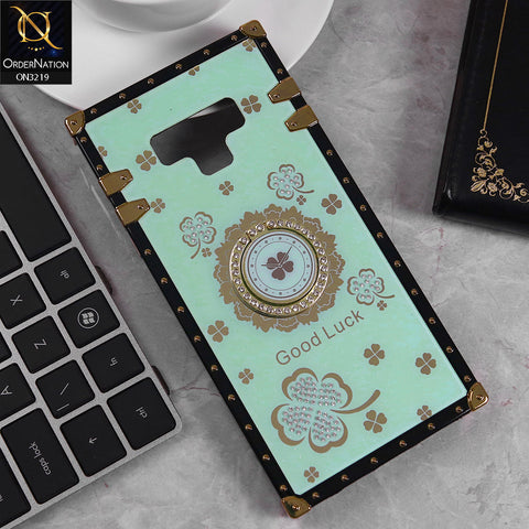 Samsung Galaxy Note 9 Cover - Seafoam Green -  Square Bling Diamond Glitter Soft TPU Trunk Case with Ring Holder