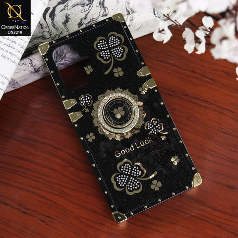 Infinix Smart 10 Cover - Black - Square Bling Diamond Glitter Soft TPU Trunk Case with Ring Holder