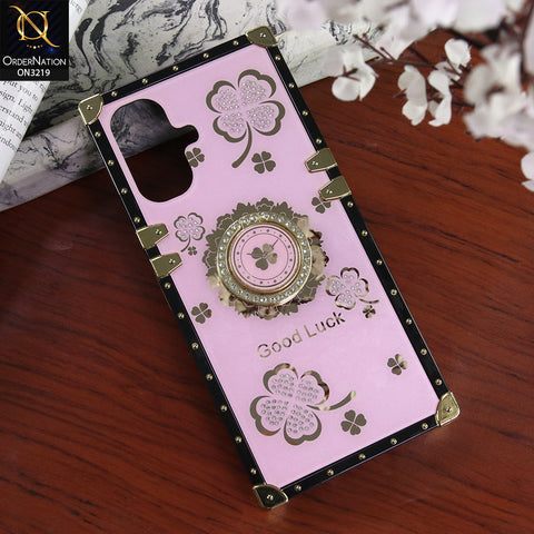 Infinix Smart 10 Cover - Pink - Square Bling Diamond Glitter Soft TPU Trunk Case with Ring Holder