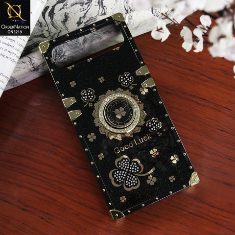 Infinix Smart 10 Plus Cover - Black - Square Bling Diamond Glitter Soft TPU Trunk Case with Ring Holder