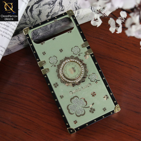 Infinix Smart 10 Plus Cover - Green - Square Bling Diamond Glitter Soft TPU Trunk Case with Ring Holder