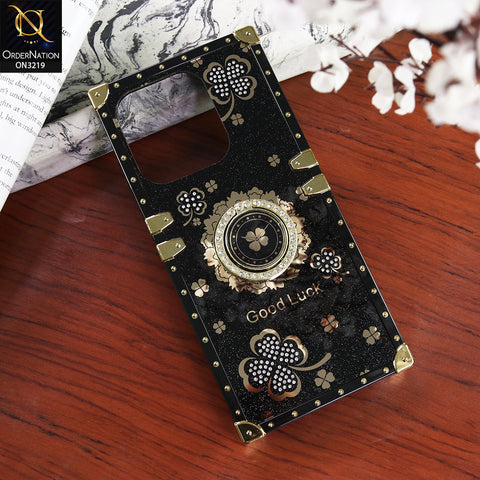 Tecno Spark 20C Cover - Black - Square Bling Diamond Glitter Soft TPU Trunk Case with Ring Holder