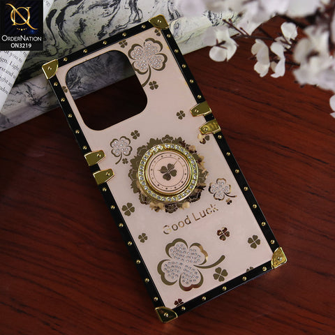Infinix Smart 9 Cover - Golden - Square Bling Diamond Glitter Soft TPU Trunk Case with Ring Holder