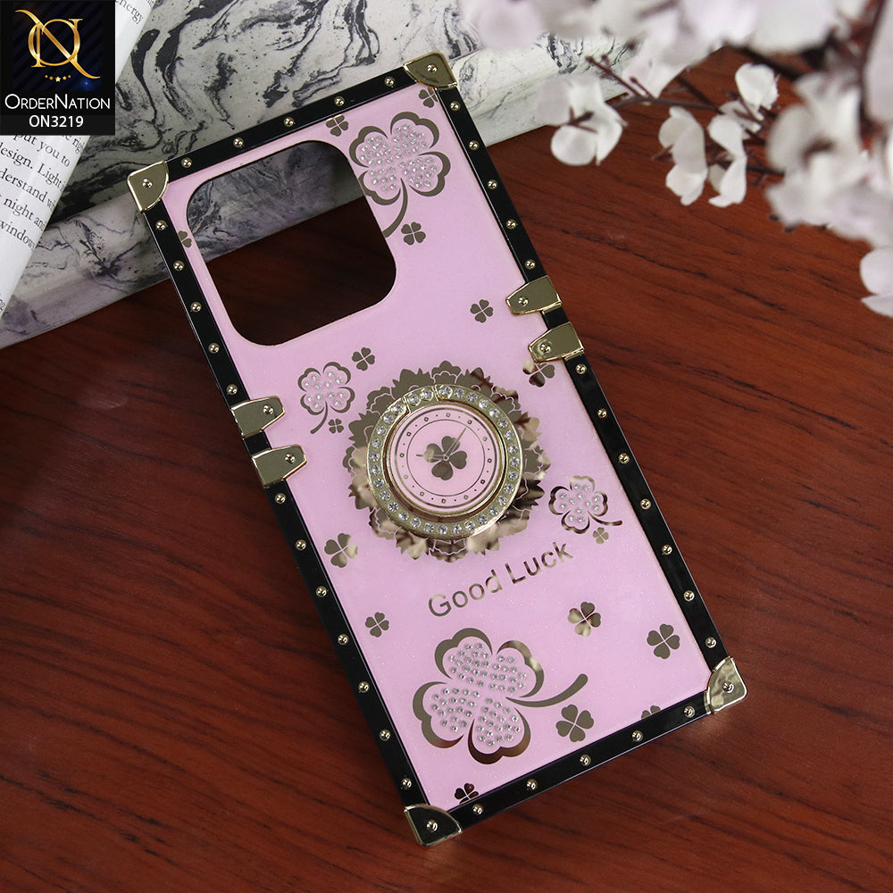 Infinix Hot 50i Cover - Pink - Square Bling Diamond Glitter Soft TPU Trunk Case with Ring Holder