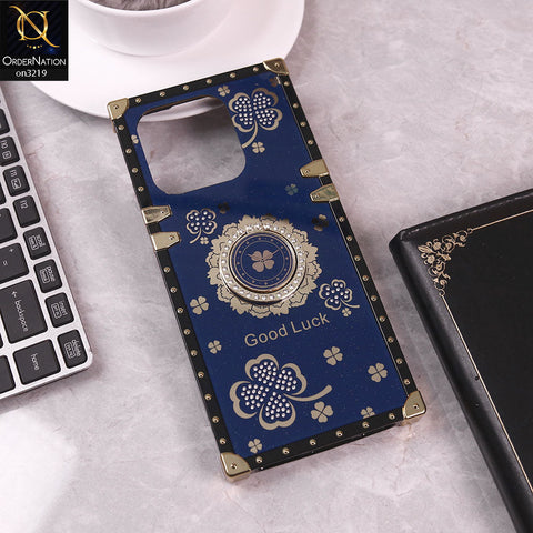 Tecno Spark 10 Pro Cover - Blue - Square Bling Diamond Glitter Soft TPU Trunk Case with Ring Holder
