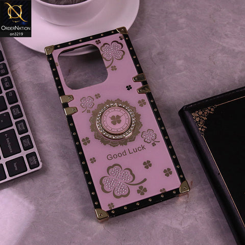 Tecno Spark 10 Pro Cover - Pink - Square Bling Diamond Glitter Soft TPU Trunk Case with Ring Holder