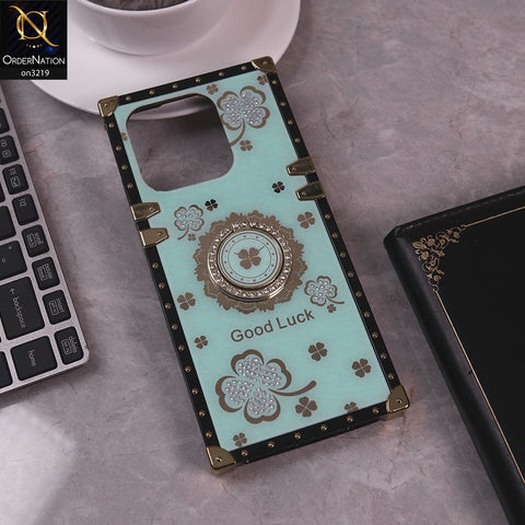 Tecno Spark 10 Pro Cover - Seafoam Green  - Square Bling Diamond Glitter Soft TPU Trunk Case with Ring Holder
