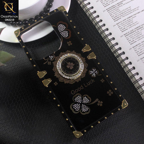 Tecno Spark Go 2023 Cover - Black -  Square Bling Diamond Glitter Soft TPU Trunk Case with Ring Holder