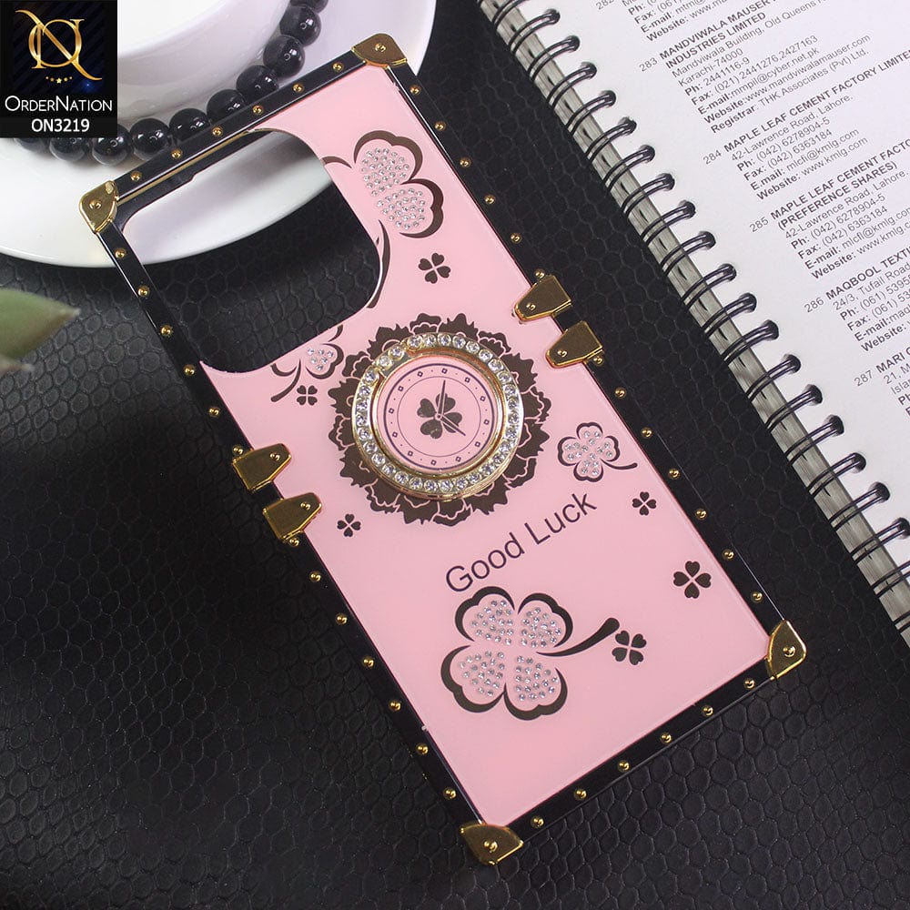 Tecno Spark Go 2023 Cover - Light Pink -  Square Bling Diamond Glitter Soft TPU Trunk Case with Ring Holder