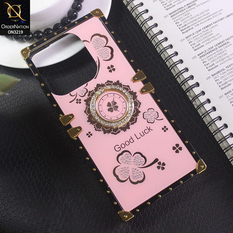 Tecno Spark Go 2023 Cover - Light Pink -  Square Bling Diamond Glitter Soft TPU Trunk Case with Ring Holder