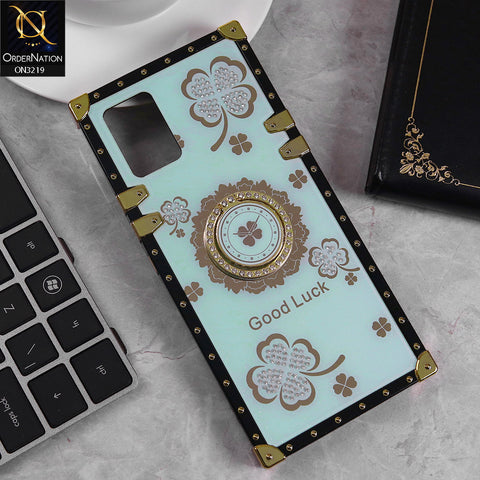 Vivo V20 Cover - Seafoam Green -  Square Bling Diamond Glitter Soft TPU Trunk Case with Ring Holder