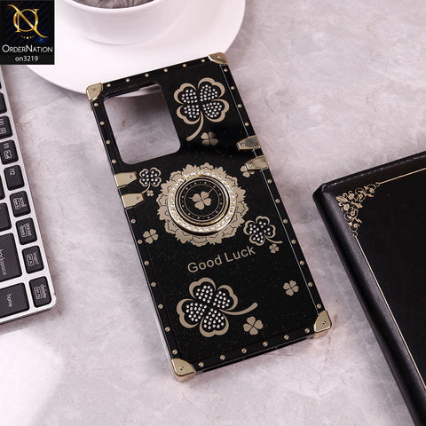 Vivo Y02 Cover - Black - Square Bling Diamond Glitter Soft TPU Trunk Case with Ring Holder