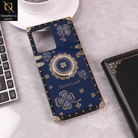 Vivo Y11 2023 Cover - Blue - Square Bling Diamond Glitter Soft TPU Trunk Case with Ring Holder