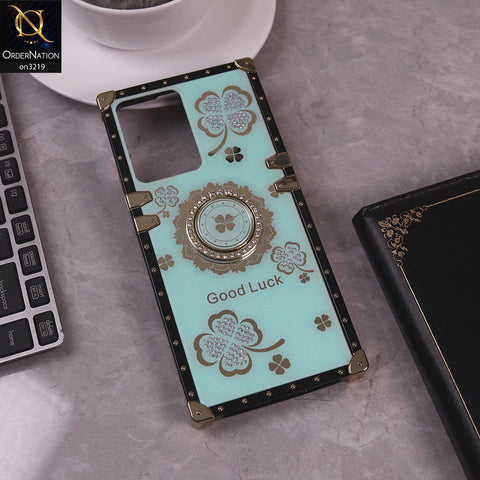 Vivo Y02 Cover - Seafoam Green  - Square Bling Diamond Glitter Soft TPU Trunk Case with Ring Holder