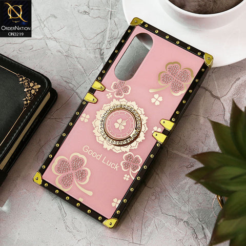 Vivo Y17s Cover - Pink - Square Bling Diamond Glitter Soft TPU Trunk Case with Ring Holder