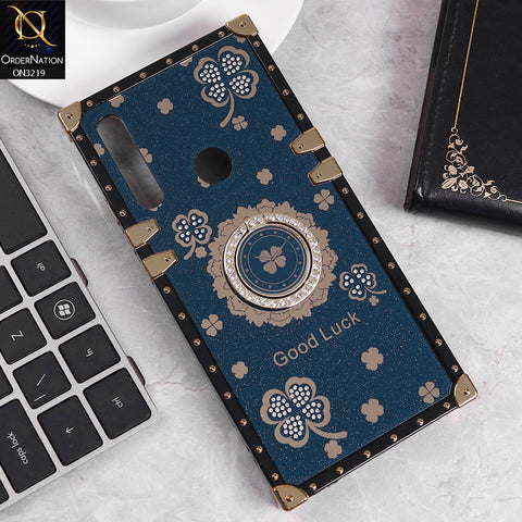Huawei Y9 Prime 2019 Cover - Blue -  Square Bling Diamond Glitter Soft TPU Trunk Case with Ring Holder