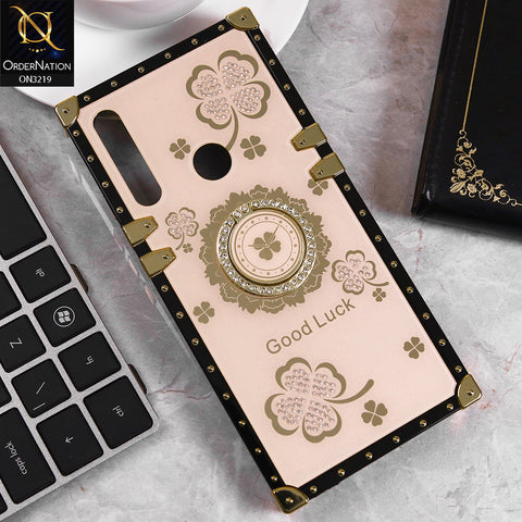 Huawei Y9 Prime 2019 Cover - Golden -  Square Bling Diamond Glitter Soft TPU Trunk Case with Ring Holder