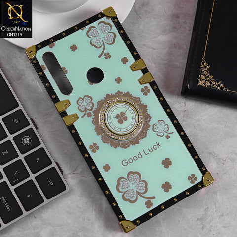 Huawei Y9 Prime 2019 Cover - Seafoam Green -  Square Bling Diamond Glitter Soft TPU Trunk Case with Ring Holder