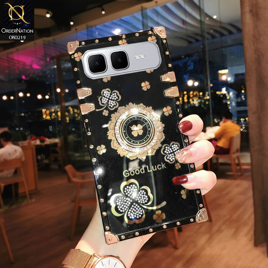 Infinix Smart 10 Plus Cover - Black - Square Bling Diamond Glitter Soft TPU Trunk Case with Ring Holder