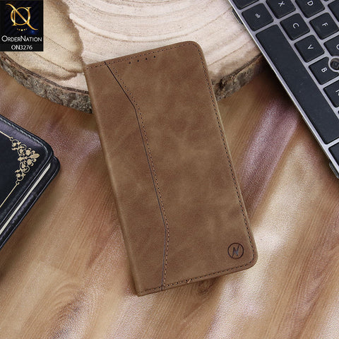 Vivo Y32t Cover - Light Brown - ONation Business Flip Series - Premium Magnetic Leather Wallet Flip book Card Slots Soft Case