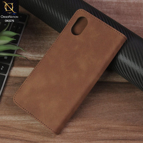 Samsung Galaxy A03 Core Cover - Light Brown - ONation Business Flip Series - Premium Magnetic Leather Wallet Flip book Card Slots Soft Case