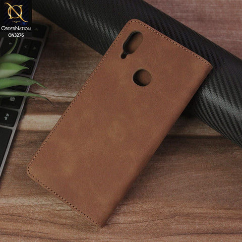 Samsung Galaxy A10s Cover - Light Brown - ONation Business Flip Series - Premium Magnetic Leather Wallet Flip book Card Slots Soft Case