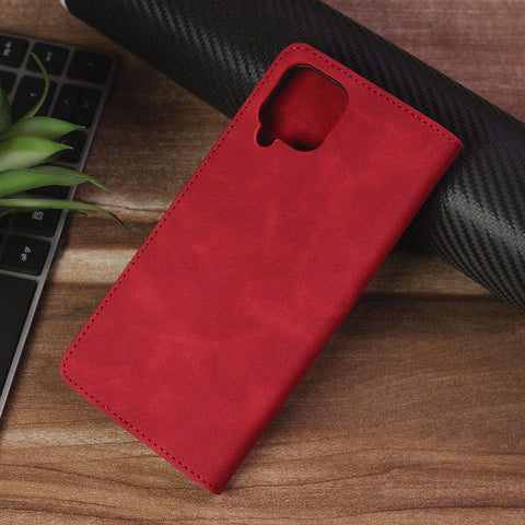 Samsung Galaxy M22 Cover - Red - ONation Business Flip Series - Premium Magnetic Leather Wallet Flip book Card Slots Soft Case