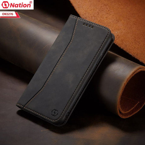 Xiaomi Redmi 12C Cover - Black - ONation Business Flip Series - Premium Magnetic Leather Wallet Flip book Card Slots Soft Case