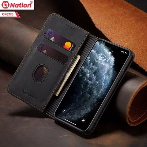 iPhone 15 Plus Cover - Black - ONation Business Flip Series - Premium Magnetic Leather Wallet Flip book Card Slots Soft Case