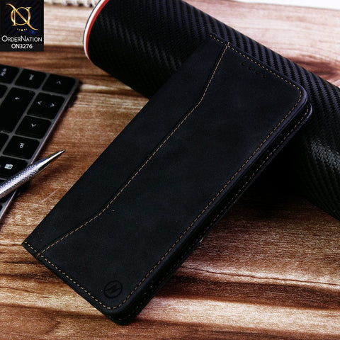 Samsung Galaxy A10s Cover - Black - ONation Business Flip Series - Premium Magnetic Leather Wallet Flip book Card Slots Soft Case