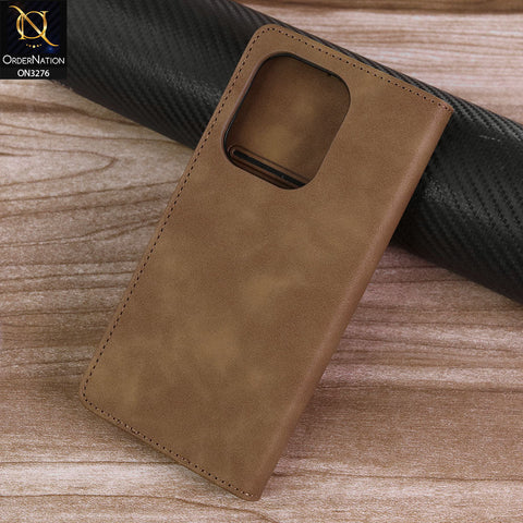 Tecno Camon 20 Cover - Light Brown -  ONation Business Flip Series - Premium Magnetic Leather Wallet Flip book Card Slots Soft Case