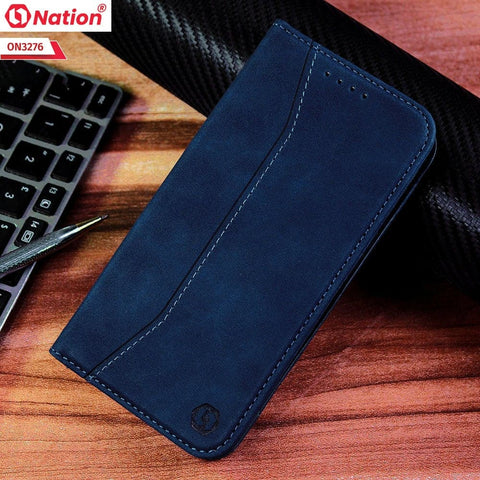 Samsung Galaxy M22 Cover - Blue - ONation Business Flip Series - Premium Magnetic Leather Wallet Flip book Card Slots Soft Case