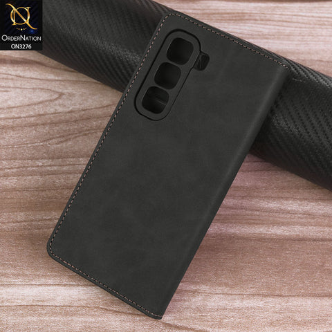 Infinix Hot 50 Pro Cover - Black -  ONation Business Flip Series - Premium Magnetic Leather Wallet Flip book Card Slots Soft Case
