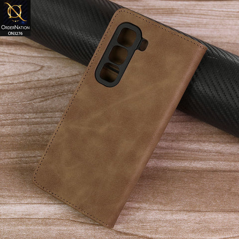 Infinix Hot 50 Pro Cover - Light Brown -  ONation Business Flip Series - Premium Magnetic Leather Wallet Flip book Card Slots Soft Case