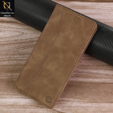 Tecno Camon 20 Cover - Light Brown -  ONation Business Flip Series - Premium Magnetic Leather Wallet Flip book Card Slots Soft Case