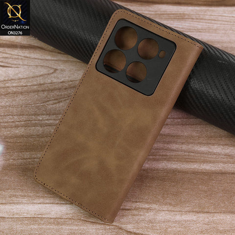 Infinix Note 40 Pro Plus Cover - Light Brown -  ONation Business Flip Series - Premium Magnetic Leather Wallet Flip book Card Slots Soft Case