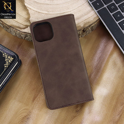 iPhone 13 Cover - Dark Brown - ONation Business Flip Series - Premium Magnetic Leather Wallet Flip book Card Slots Soft Case