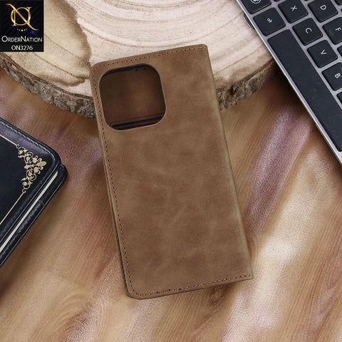 iPhone 16 Pro Cover - Light Brown - ONation Business Flip Series - Premium Magnetic Leather Wallet Flip book Card Slots Soft Case