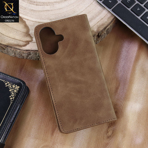 iPhone 16 Plus Cover - Light Brown - ONation Business Flip Series - Premium Magnetic Leather Wallet Flip book Card Slots Soft Case