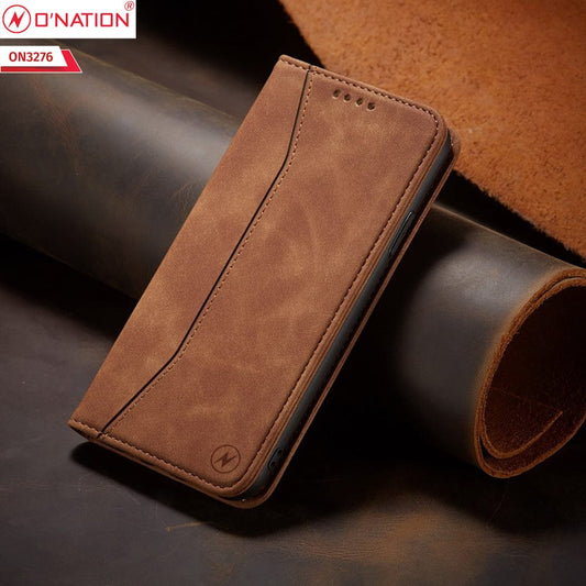 Vivo Y35 4G Cover - Light Brown - ONation Business Flip Series - Premium Magnetic Leather Wallet Flip book Card Slots Soft Case