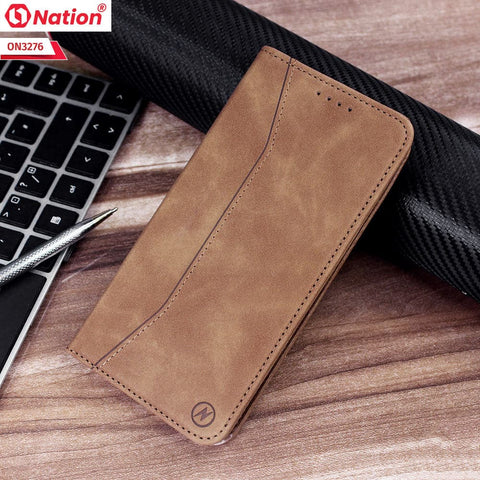 Samsung Galaxy A70s Cover - Light Brown - ONation Business Flip Series - Premium Magnetic Leather Wallet Flip book Card Slots Soft Case